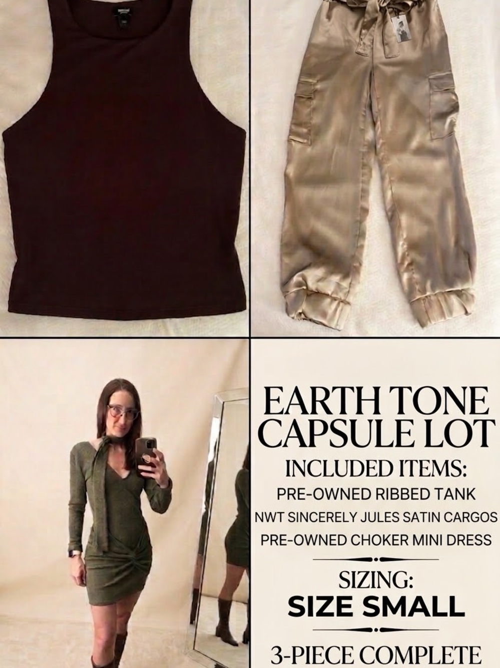 3 Pc Earth Tone Capsule Lot Size Small Express Tank - dress - NWT Satin Cargos